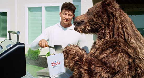 Patrick Mahomes in a Coors Light commercial with a Coors "bear", not "beer".