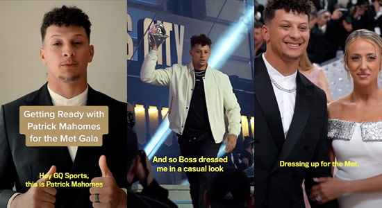 Multiple images of Patrick and Brittany Mahomes from the Met Gala