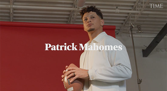 Patrick Mahomes holding a football in a photo found in Time Magazine's "100 Most Influential People of 2024" article.